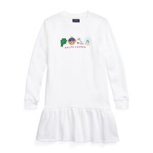 Polo Ralph Lauren White Baby Girls Logo Fleece Dress Holiday Christmas Sz 2T